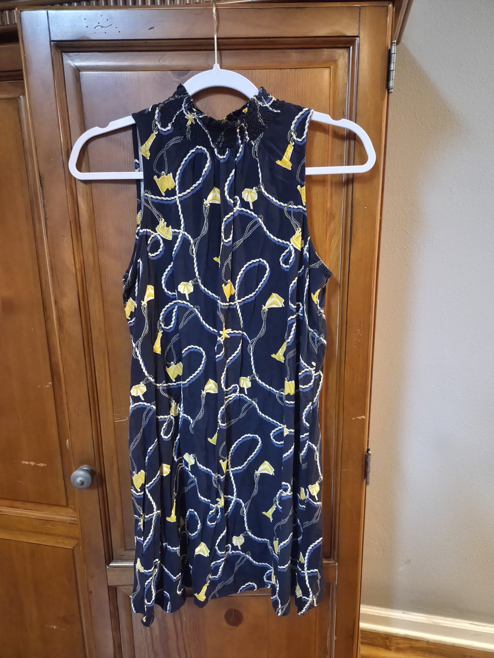 crown & ivy Navy Sleeveless Mini Dress with Yellow Rope Print